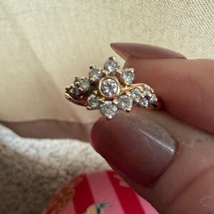 Gold Floral Cluster Ring with Clear Stones - Brand